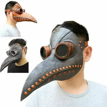 

Plague Doctor Mask Halloween Costume Bird Long Nose Beak PU Leather Steampunk