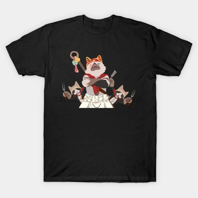 Черная футболка с принтом Monster Hunter World Meowscular Chef футболки одежда | Мужская