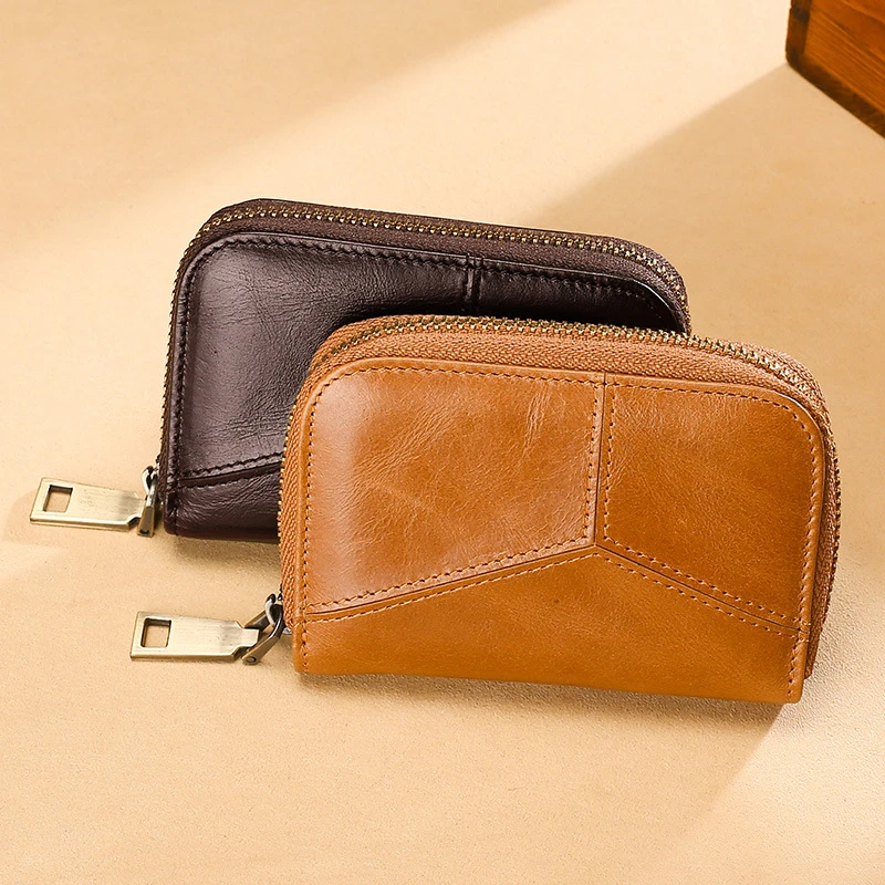 Cow Leather Business Card Holder Men Brown/coffee Prevent RFID Bank/ID/Credit Card Holder Wallet Male Zipper Bag