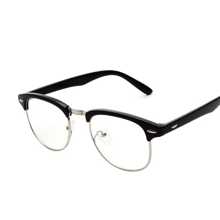 Ретро очки в черной оправе оправа Металл серебристое окаймление без градуса чтения полуоправные очки Рамка Повседневная Дикая мода очки