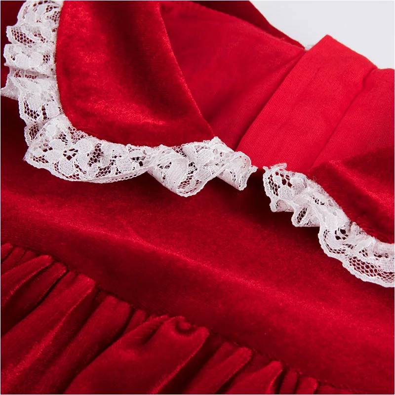 

Tk19012d R/R Girls' Shirt Elegant Lace Square Collar Retro Puff Sleeve High-chest Line Velvet Dress