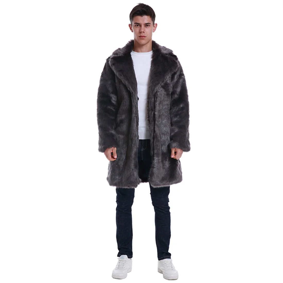 Осенне-зимнее пальто для мужчин Chaqueta, черное, плюс размер, роскошное Мужское пальто с искусственным мехом, Мужская Шуба с длинным рукавом, темно-серая верхняя одежда, куртка 3xl