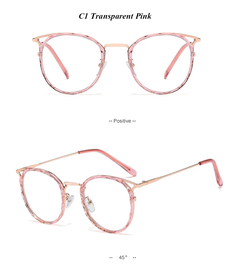 C1 mimiyou TR90 Alloy Round Glasses Frame Women Grace Lady Retro Optical Eyewear Men Eyeglasses Frame Clear UV400 Brand Designer - Цвет оправы: C1