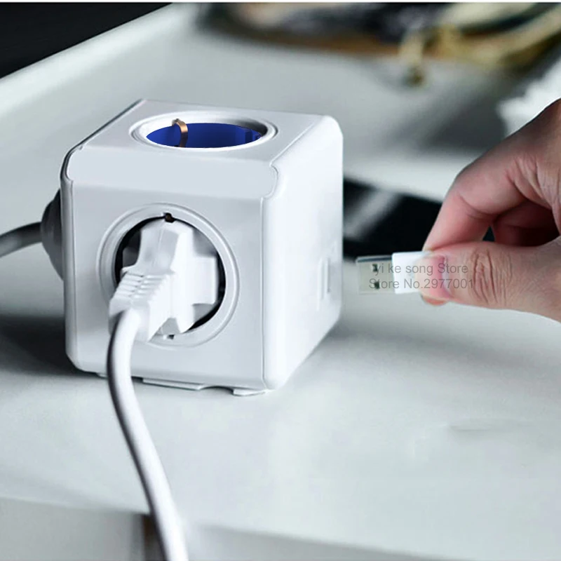 Allocacoc Powercube EU Power Strip Smart Plug Socket 5V 2.1A USB Travel Adapter 1.5m 3m Electric Extender Outlet Tee Home Office