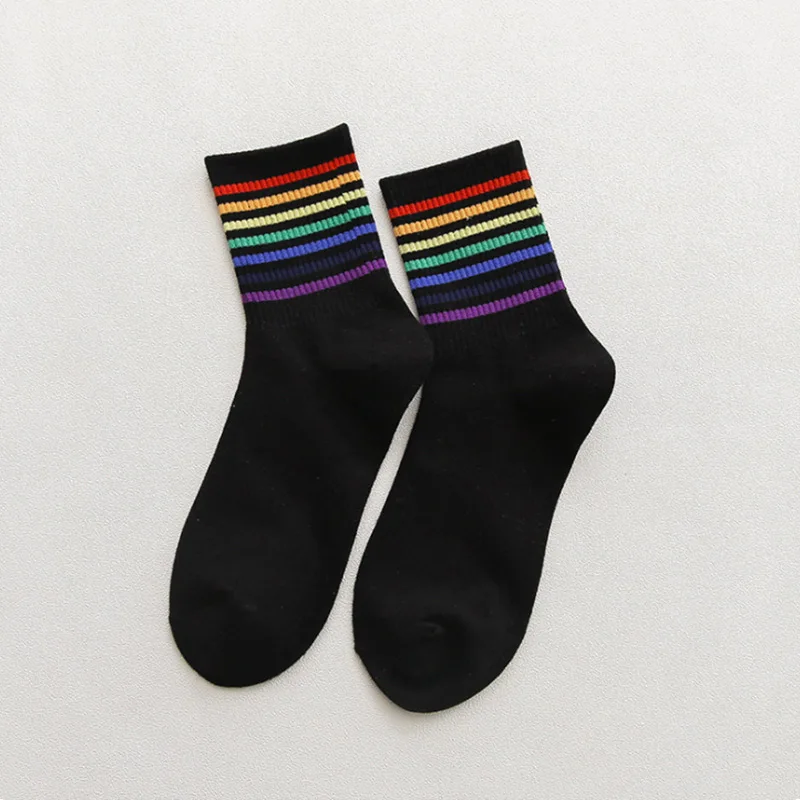 Harajuku радужные носки 5 пар в полоску Теплые носки для зимы женские удобные хлопковые носки Рождественский подарок - Цвет: WZ9144D-2