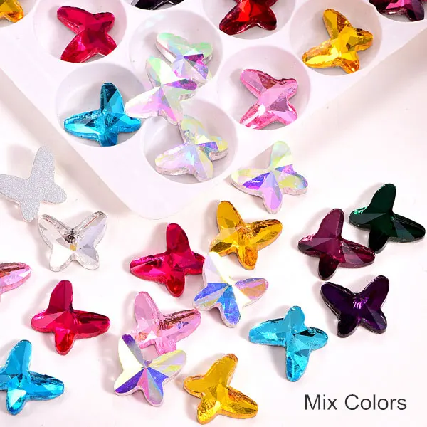 Mix Colors 10x12 мм 20 шт хрустальные стразы с бабочкой без горячей фиксации много цветов стразы для ногтей украшения для ногтей B3832 - Цвет: Mix Colors