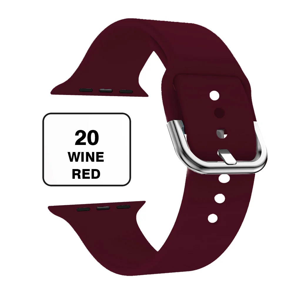 Band for Apple Watch 4 40mm 44mm Soft Silicone Sport Breathable Bracelet Strap for iWatch Series 5 4 3 2 1 correa 38mm 42mm - Цвет ремешка: Red Wine