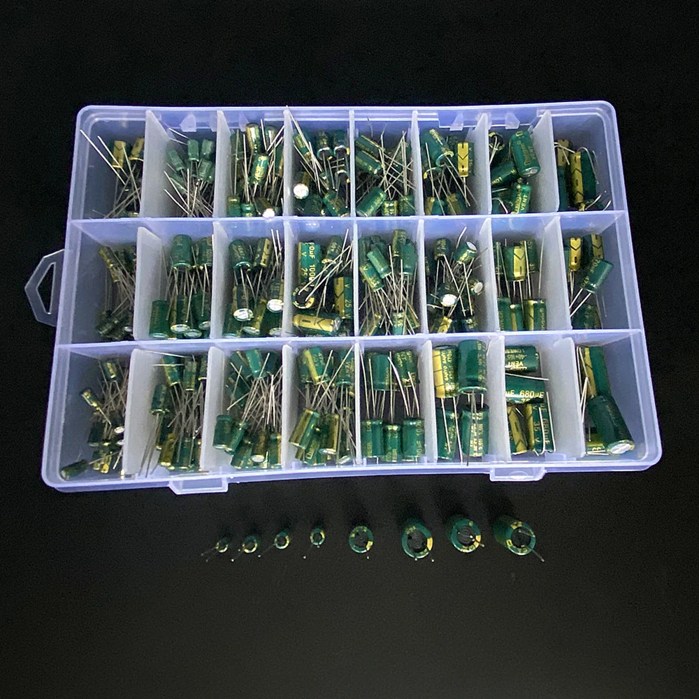 24Value capacitor kit 16V 25v 35V 50V 22uf 0.1uf 0.22uf 220uf 100uf 1000uf 2200uf 3300uf aluminum electrolytic capacitor 420pcs electrolytic capacitor aluminum capacitor aluminum electrolytic capacitor