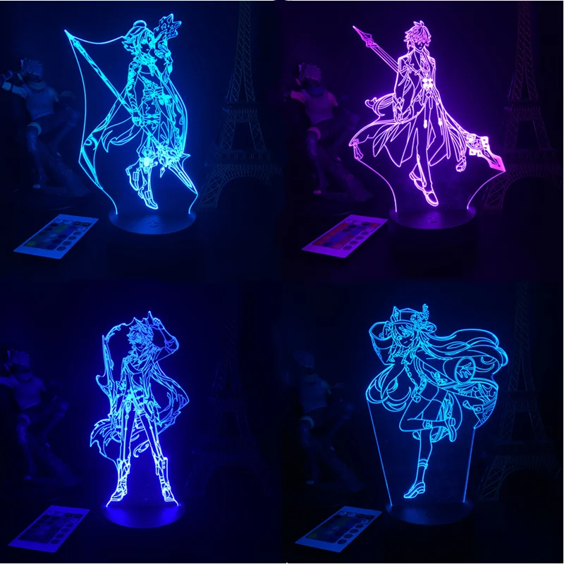 Модель ударной фигурки Genshin светодиодный ночник Xiao Hutao Zhongli экшн-фигурки 3D
