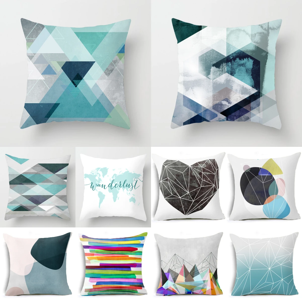 Blue Geometric Pillow Case 45*45CM Cushion Cover Polyester Cushions for