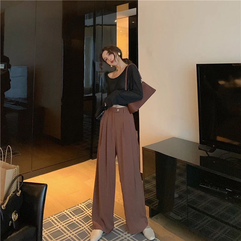 

Wide Legged Trousers High Waist 2019 Women Autumn And Winter Slim Casual Skinny Female Wide Legged Pants