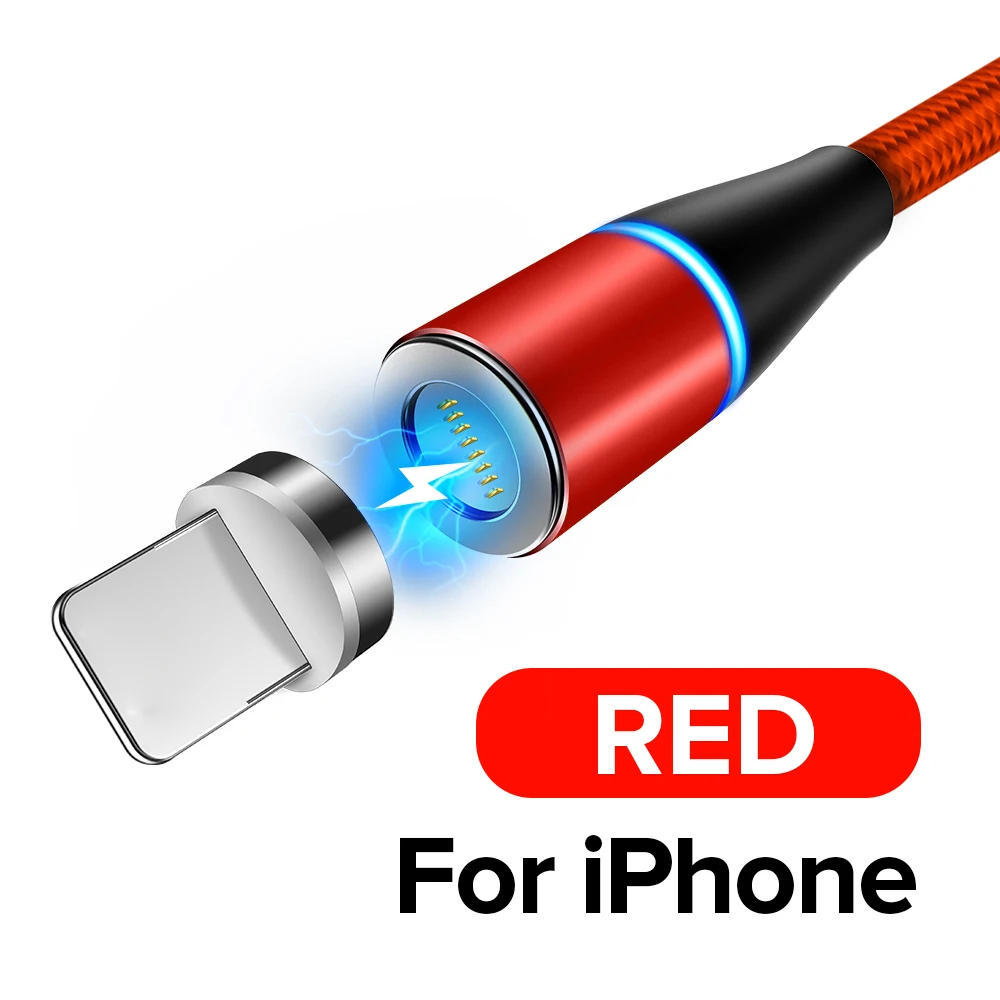 QC 3,0 9V Магнитный кабель для быстрой зарядки 3A светодиодный кабель Micro USB type C Tape 8 Pin Quick Charge 3,0 для samsung Xiaomi Redmi huawei - Цвет: Red For iPhone