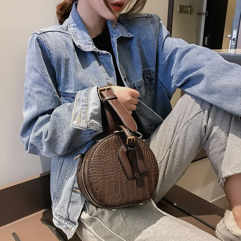 

Retro Round Alligator Women Handbags Fashion Designer Crocodile Shoulder Bags Luxury Pu Leather Crossbody Bag Ladies Small Purse