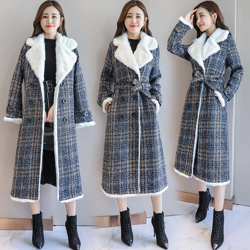 

Fashion Overcoat 2019 Autumn And Winter WOMEN'S Dress Korean-style Loose-Fit over-the-Knee Mid-length Graceful Plaid Cotton Coat