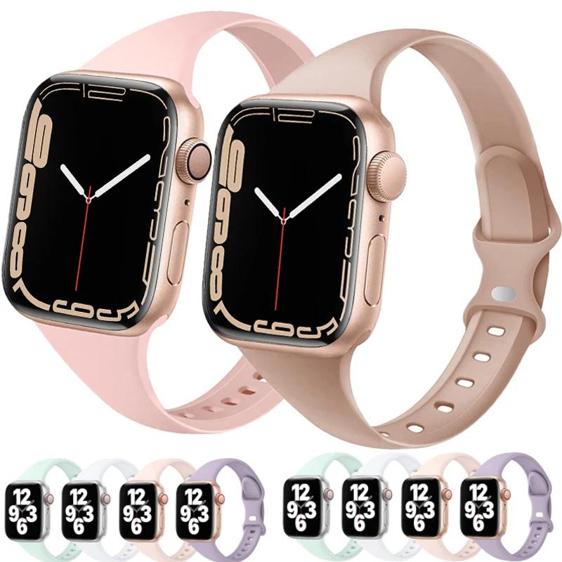 Ремешок силиконовый для Apple watch band тонкий спортивный браслет iWatch series 5 4 SE 6 7 45 мм 41 44