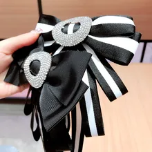 Новая модная женская импортная Ретро Высококачественная черно-белая полосатая круглая галстук-бабочка со стразами, Цветочный галстук-бабочка