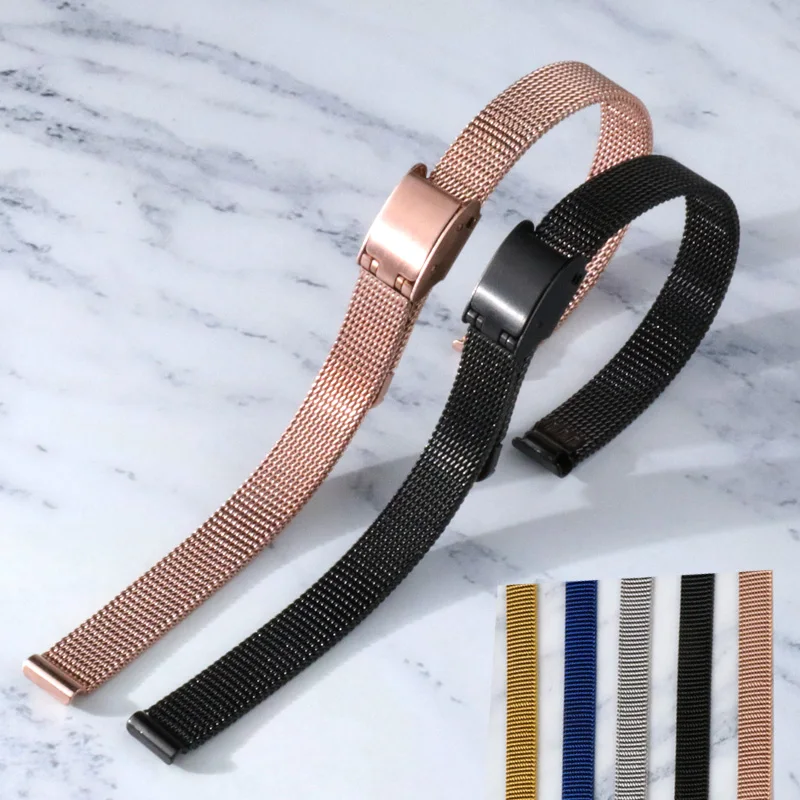 

High Quality Universal Stainless Steel Metal Watchband 8mm 10mm 12mm 14mm 16mm 18mm 20mm 22mm 24mm Strap Milanese Bracelet