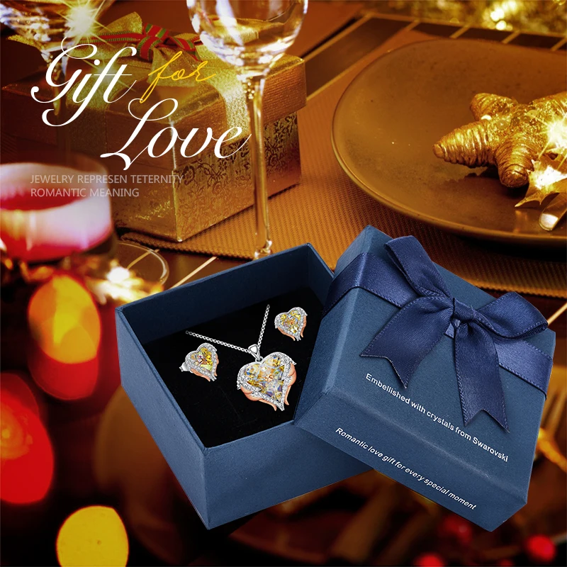 CDE, женское ожерелье, серьги, ювелирный набор, украшенный кристаллами Swarovski, женское сердце, подвеска, шпилька, модное ювелирное изделие, подарок - Цвет камня: P0902K E1752H in box