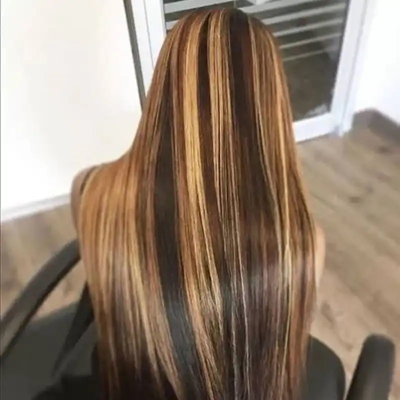 Honey Blonde Highlight 360 Lace Frontal Wig Long Straight Remy 180