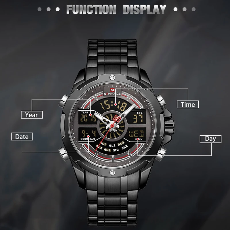 Мужские часы Топ люксовый бренд NAVIFORCE Спортивные кварцевые мужские часы из нержавеющей стали водонепроницаемые наручные аналоговые цифровые мужские часы