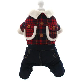 

Red Green Colors Xs-xl Sizes Warm Dog Clothes for Autumn and Winter Four Feet Roupa Pet Thicken Model White Side Dog Overalls