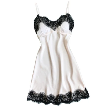 

Women Lace Removable Pad Spaghetti Strap Nightdress Sleepwear Ladies Silk Nightwear Lingerie