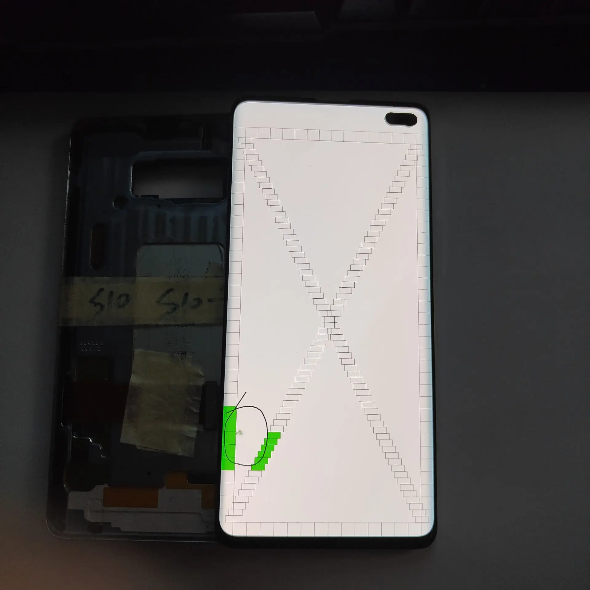 Зеленая точка вдавливания посередине для Samsung S10 + G975 ЖК-дисплей сенсорный экран