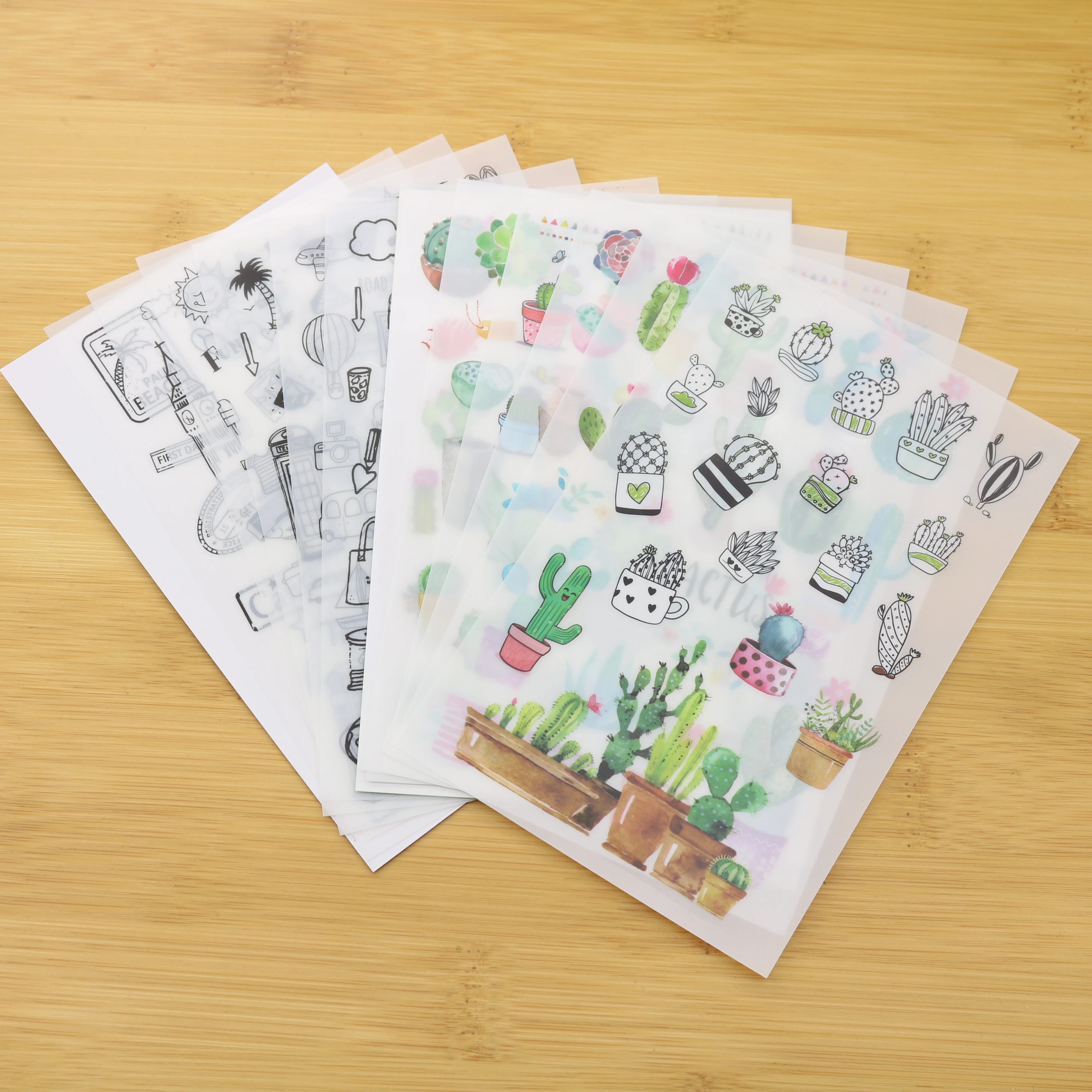 

6pcs/bag,anime Food Building Plant Creative Decorative Scrapbook Stickers Transparent Pvc Stationery Accessories Stickers