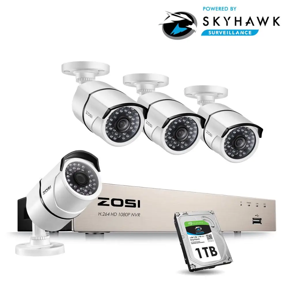 ZOSI 8CH NVR 1080P IP сеть POE видео запись ИК наружная камера видеонаблюдения системы