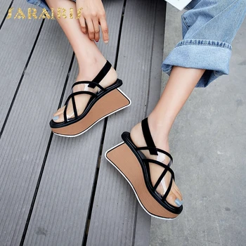 

Sarairis On Sale 2020 Fashion High Heels Platform PVC Flip Flops And Suede Summer Wedges Women Shoes Sandals