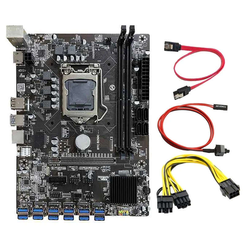 B250C BTC Mining Motherboard 12 USB3.0 Graphics Card Slot LGA 1151 DDR4 DIMM RAM with 6 to 8 Pin Power Cable+Switch Line | Компьютеры и