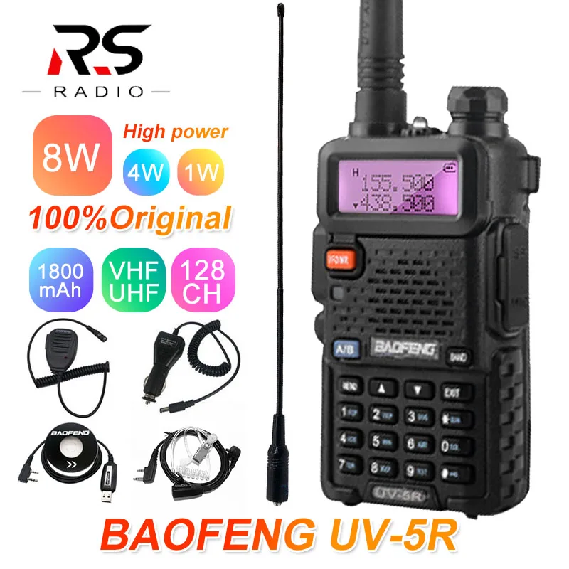 8 Вт BAOFENG UV-5R мощная рация 10 км Двухдиапазонная УФ 5R двухсторонняя радиостанция VOX фонарик портативное радио Amador VHF UHF