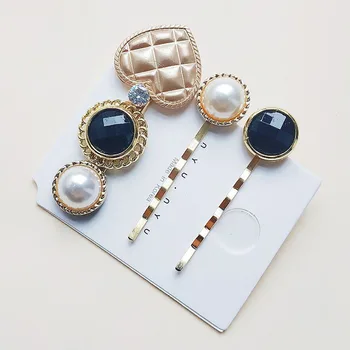 

3pcs/ 1Set Fashion Korea Heart Star Crystal hair clips Houndstooth Button Imitiation Pearl Hair Clips Metal Heart Star Crystal