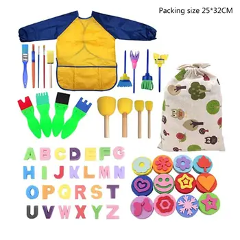 

57 Pcs/Set Washable Sponge Painting Brushes with Cloth Bag Kids Paintbrush Toy A9LC