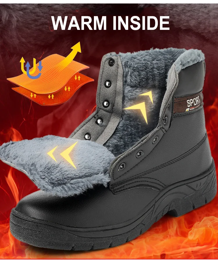 Рабочие защитные ботинки плюшевые теплые мужские ботинки безопасная обувь из стали зимние ботинки мужские Ботильоны Зимняя обувь мужская обувь