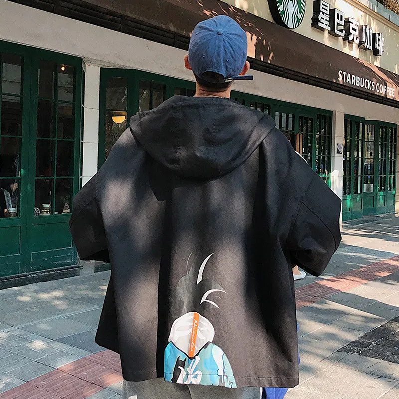 10 New Sweatshirt Men Street Long Sleeve Loose Jacket Coat Japan Style Cartoon Printed Hooded Zipper Male Outwear M-2XL - Цвет: 10