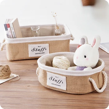 

Japanese Minimalist Jute Storage Basket Desktop Debris Storage Box Organising Cloth Portable Snacks Clothing Linen Fabric KU775