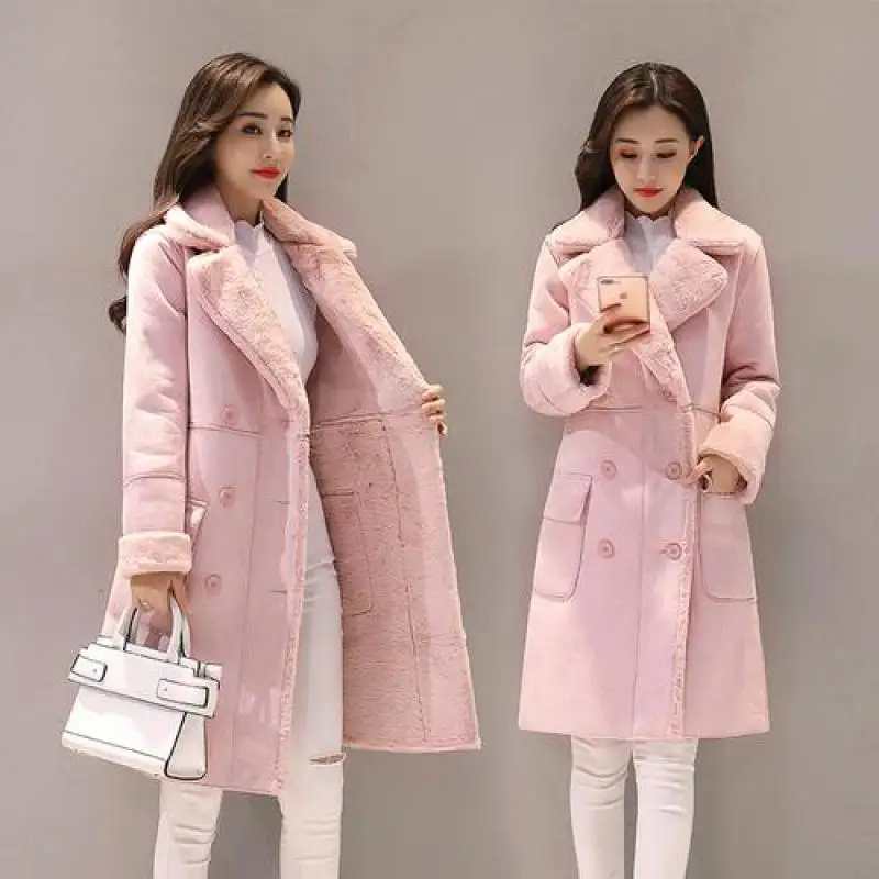 Модная женская офисная куртка высокого класса, однотонное тонкое шерстяное теплое пальто средней длинны новые зимние женские повседневные из искусственной замши