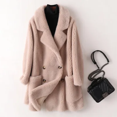 Зимнее пальто Для женщин высокое качество кашемир мех пальто Модная двубортная плотная теплая длинная куртка C мехом Для женщин свободная детская верхняя одежда - Цвет: Khaki