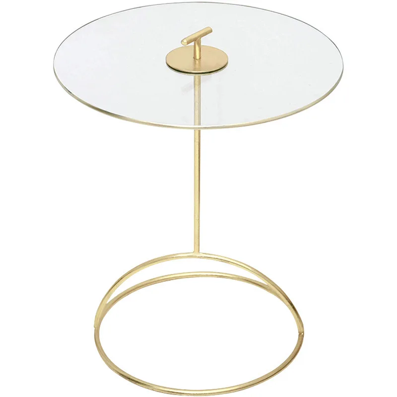 

Simple Household Golden Round Table Tempered Glass Small Coffee Table Electroplating Process Movable Sofa Side Table