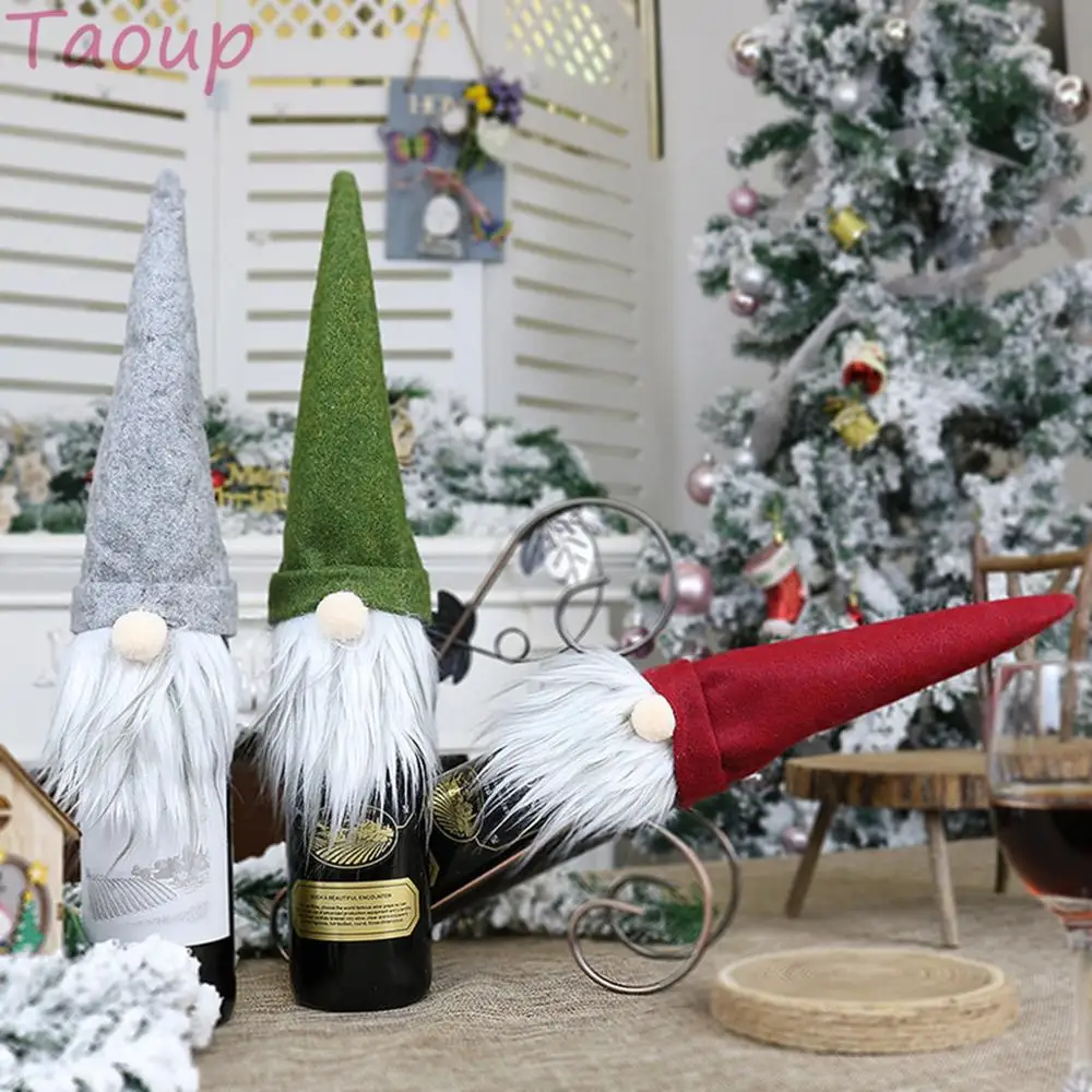 

Taoup Big Faceless Dolls Christmas Wine Bottle Cover Santa Claus Dolls Merry Christmas Decor for Home Xmas Champagne Holder Bags