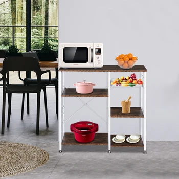 

90 X 40 X 84cm 3-layer Household Microwave Oven Rack Kitchen Shelf Modern Elegant Adjustable Floor Mat Furniture Antique Brown