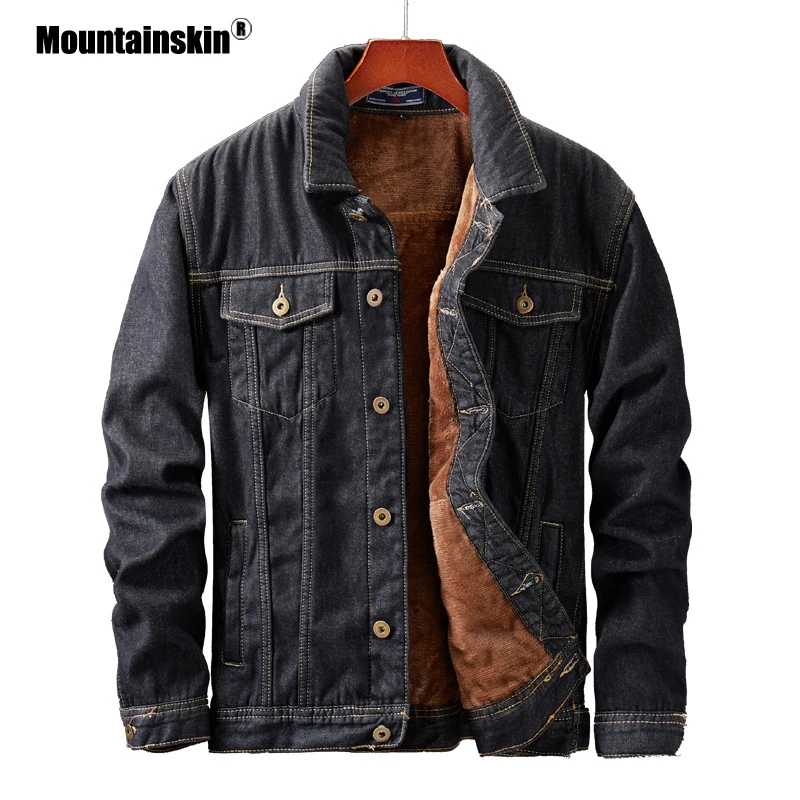 

Mountainskin Men's Denim Jacket Winter Thick Velvet Mens Warm Coat Cowboy Jean Jackets Male Fashion Windproof Coats SA855