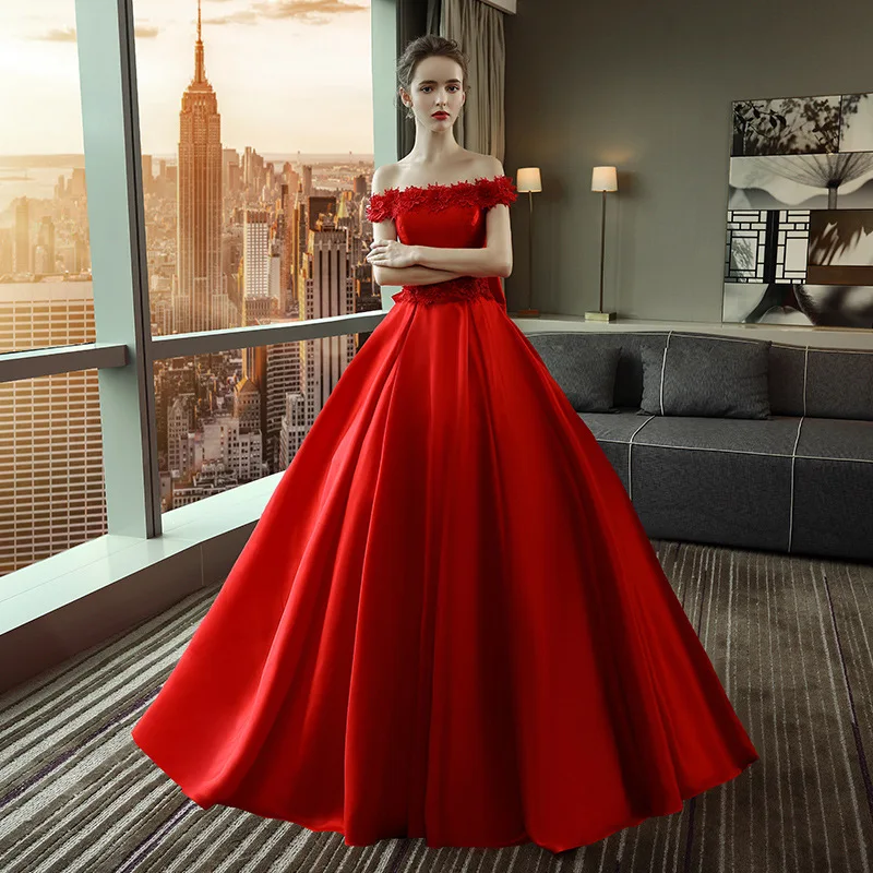 chinese dress ladies Purple Tulle Off The Shoulder Prom Dress, A-Line V-Neck Floor Length Formal Dress US 2 / Purple main image 0