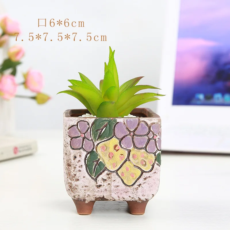4 Color Hand-Panited Forest Ceramic Succulent Plants Flower pots MINI Desk Decor 