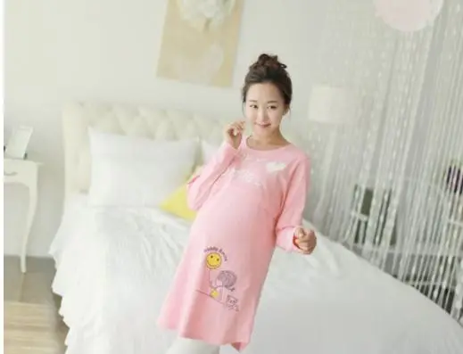 Fashion trend maternity dress spring and autumn new smiley face print feeding breastfeeding long-sleeved maternity dress