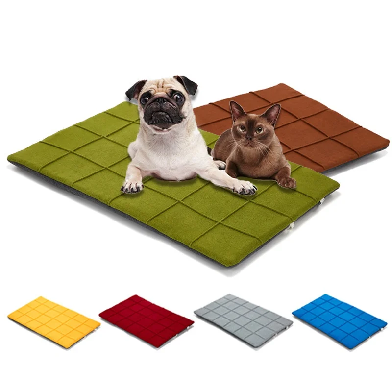 cheap Cat Dog Anti Slip Floor Bed Plaid Solid Colored Soft Mat Reusable Mattress Cushion Pets Sleeping Pad Multiple Colors