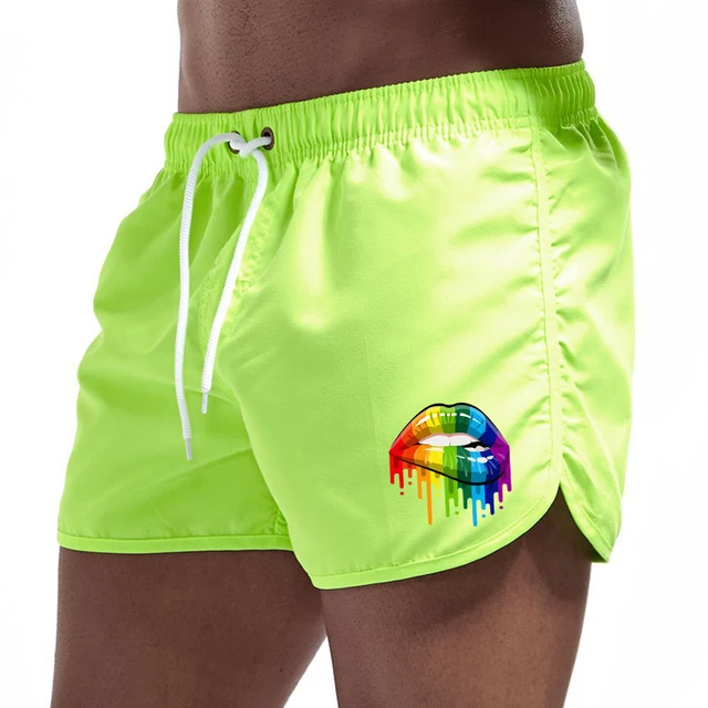 Summer Men's Shorts Lip Printing Sport Casual Fitness Breathable Training Drawstring Candy Colors Loose Male Beach Pants S-3XL 3