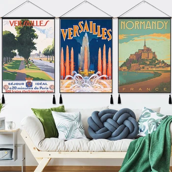 

Versailles Normandy France Vintage Travel Hanging Cloth Cotton Line Paintings Posters Home Decor Wall Hanging Tapestry Gift
