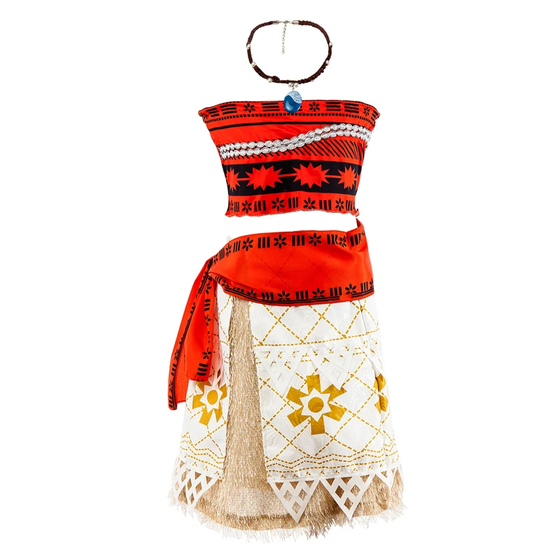 NEW Summer Kids Princess Moana Dress girls Costume Halloween Carnival Cotton Red Short Two-piece Tribal Dresses | Женская одежда
